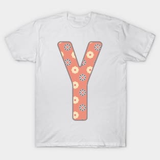 MONOGRAM LETTER Y PINK FLORAL TYPOGRAPHY DESIGN T-Shirt